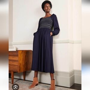Boden Navy Long Sleeve Smocked Dress Size 10